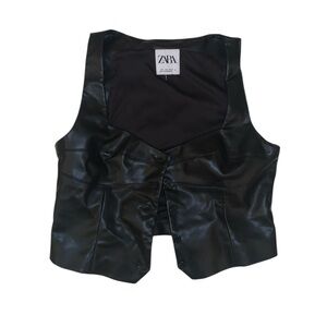 Zara Sleek Black Faux Leather Vest